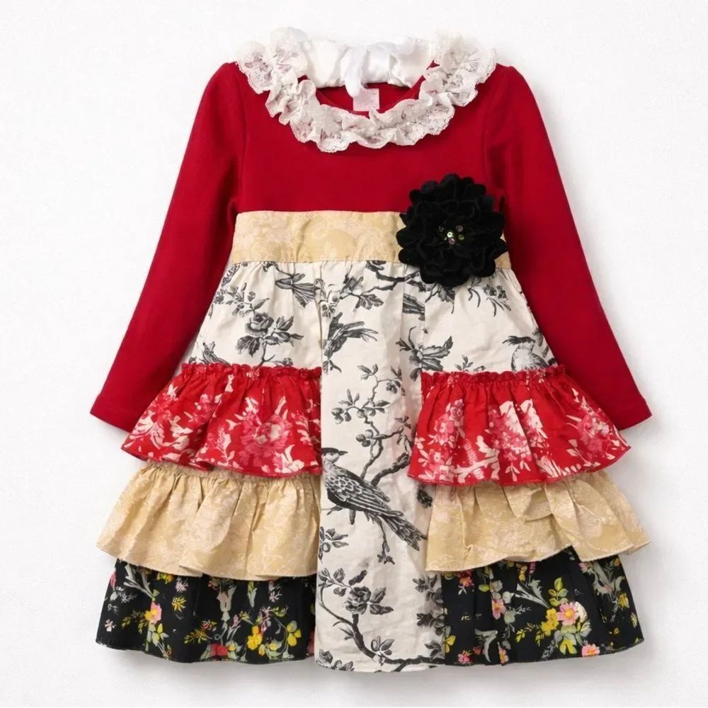 Giggle Moon red tiered ruffle long sleeve dress size 4T
